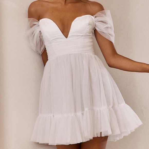 Selfie Leslie Pixi Off-Shoulder Lace-Up Back Mini Dress - Picture 1 of 7